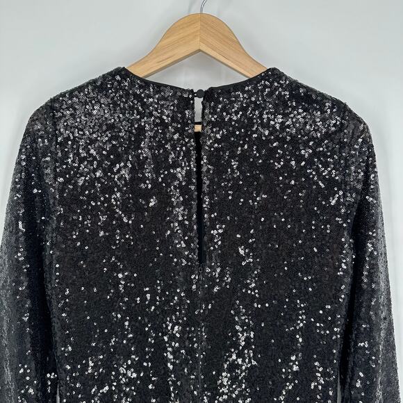REFORMATION Odeon Sequin Mini Dress Long Sleeve Shimmer Sparkle Black - Picture 11 of 15
